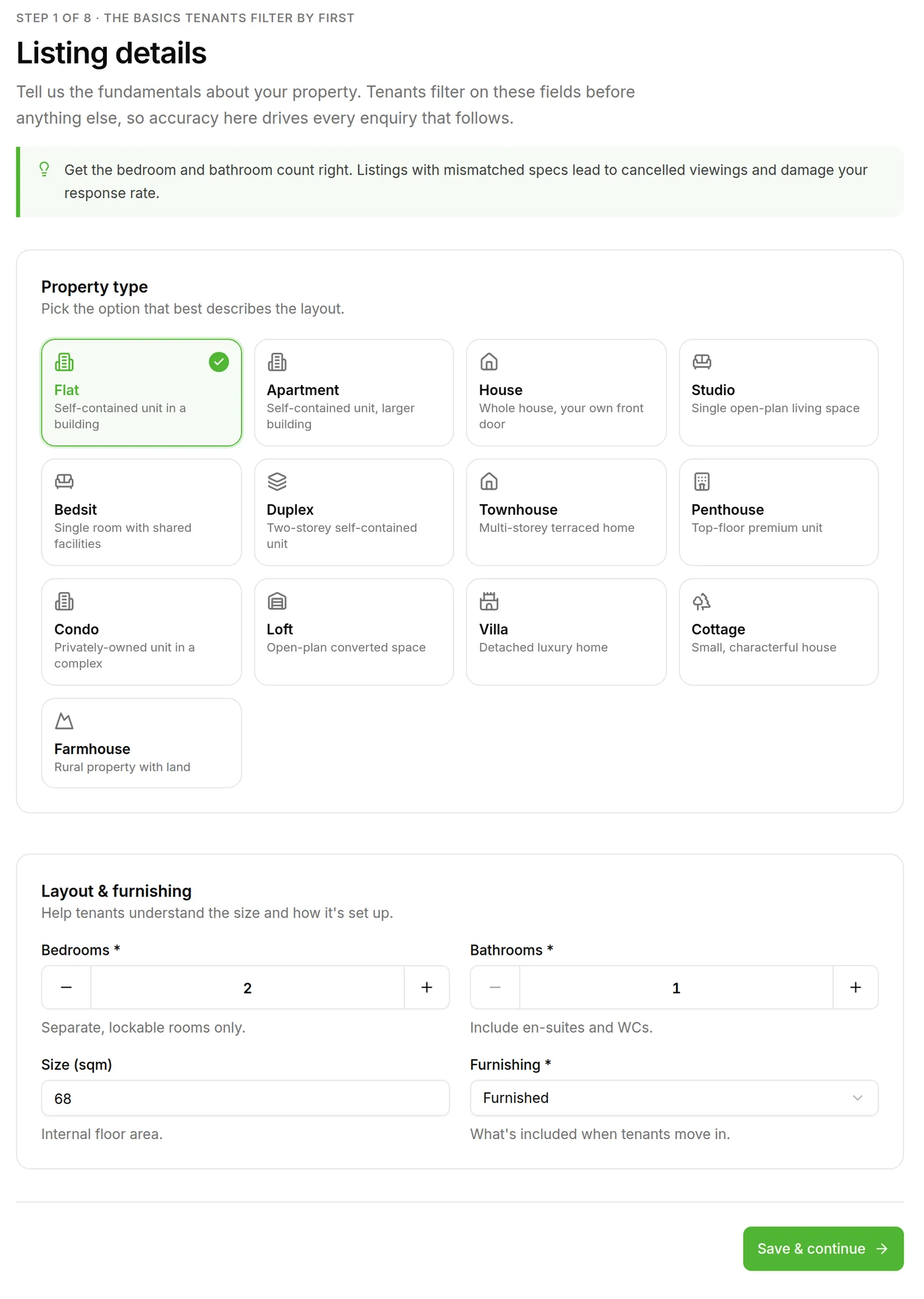 Step 1 of 8 — Listing details