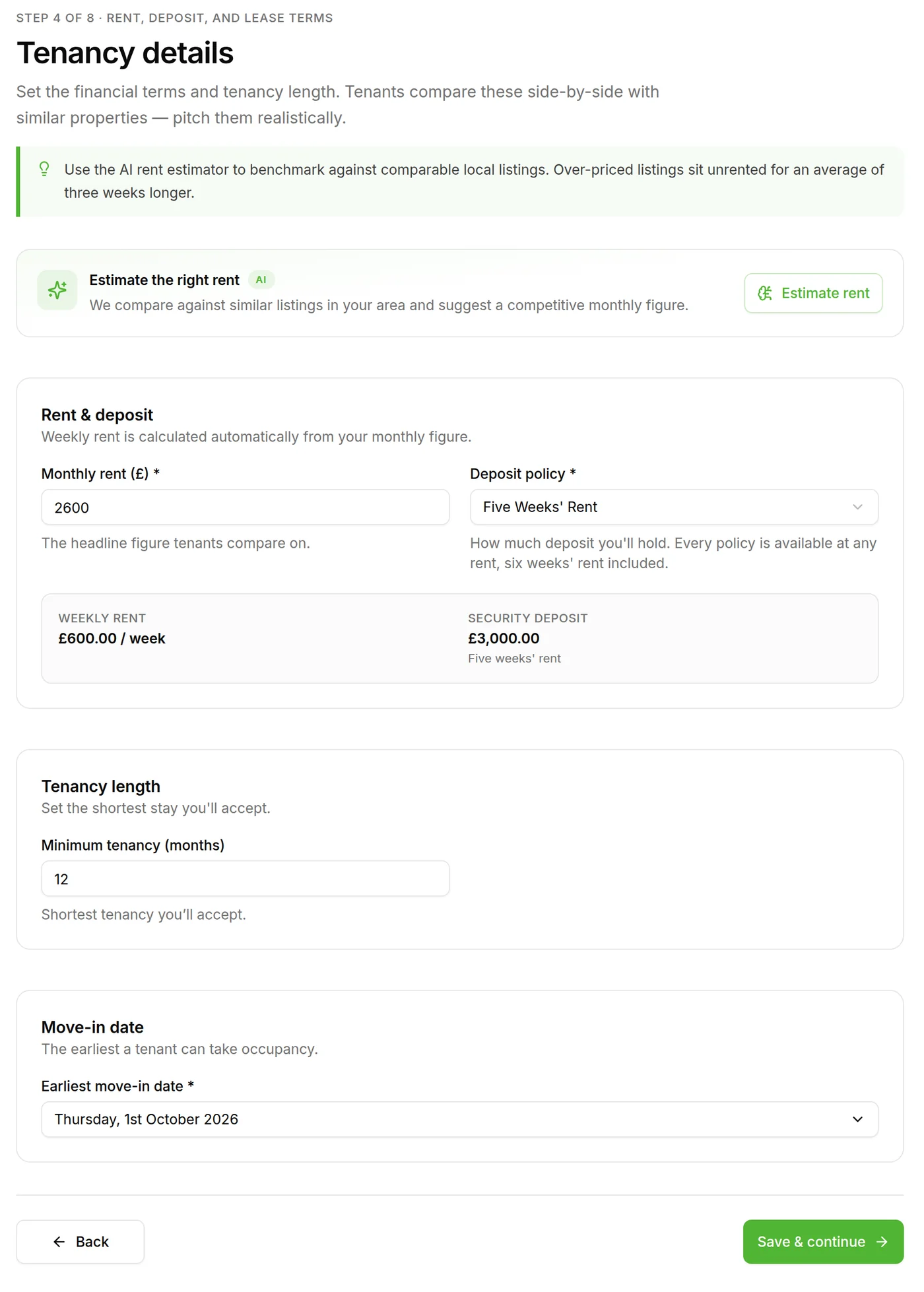 Step 4 of 8 — Tenancy details
