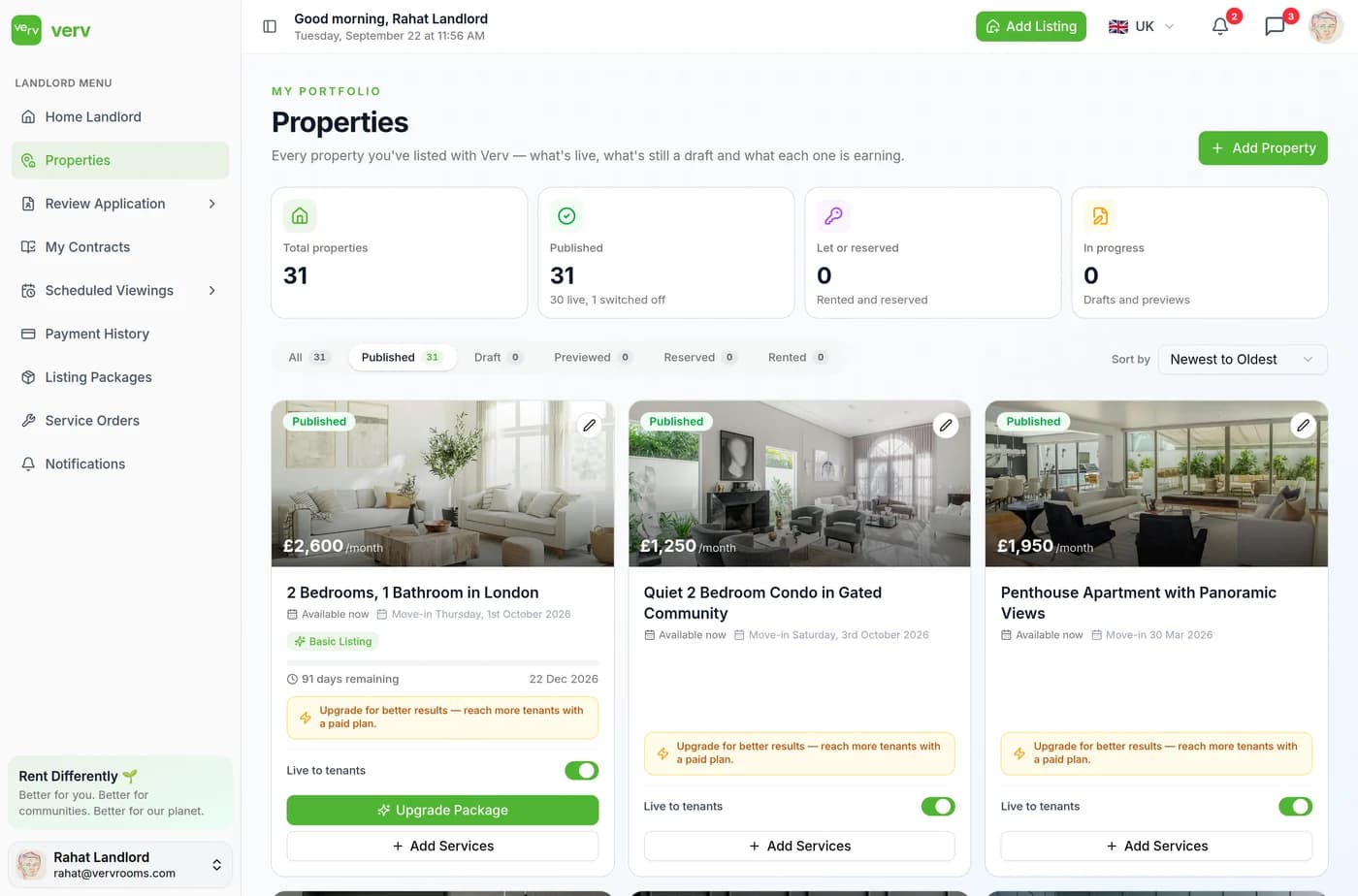 After publishing — managing the listing