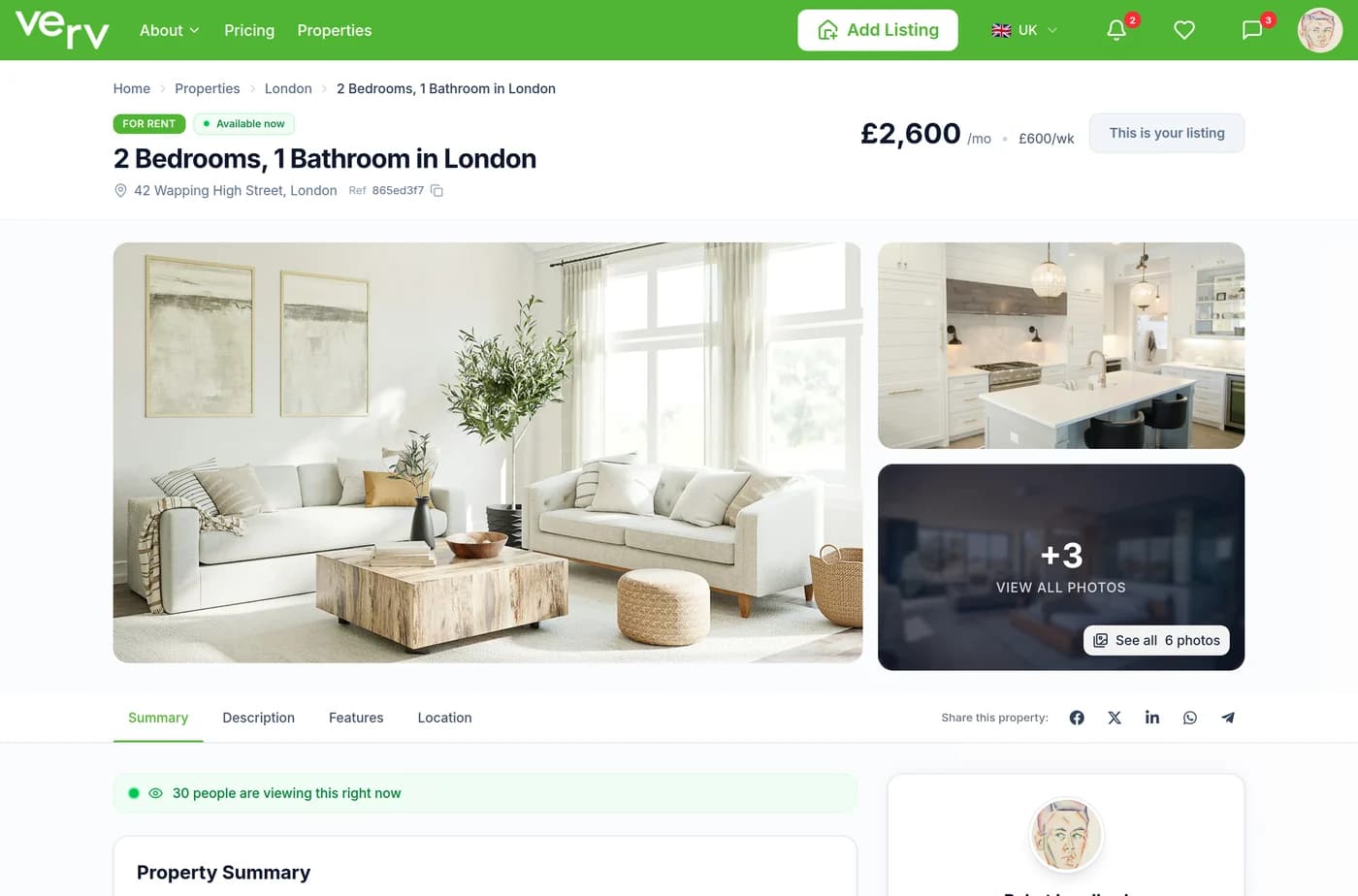 The live listing